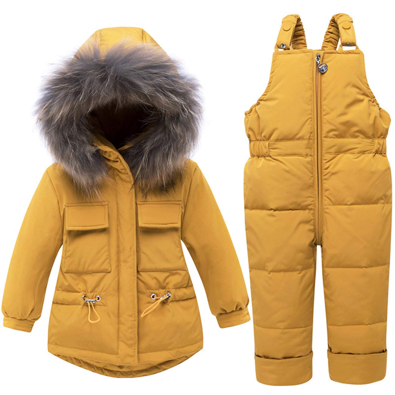 JELEUON Baby Girls Two Piece Winter Warm Hooded Snowsuit Puffer Down Jacket with Snow Ski Bib Pants Outfits