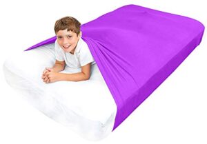 special supplies sensory bed sheet for kids compression alternative to weighted blankets - breathable, stretchy - cool, comfortable sleeping bedding (purple, twin)