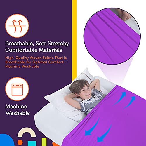 Special Supplies Sensory Bed Sheet for Kids Compression Alternative to Weighted Blankets - Breathable, Stretchy - Cool, Comfortable Sleeping Bedding (Purple, Twin)