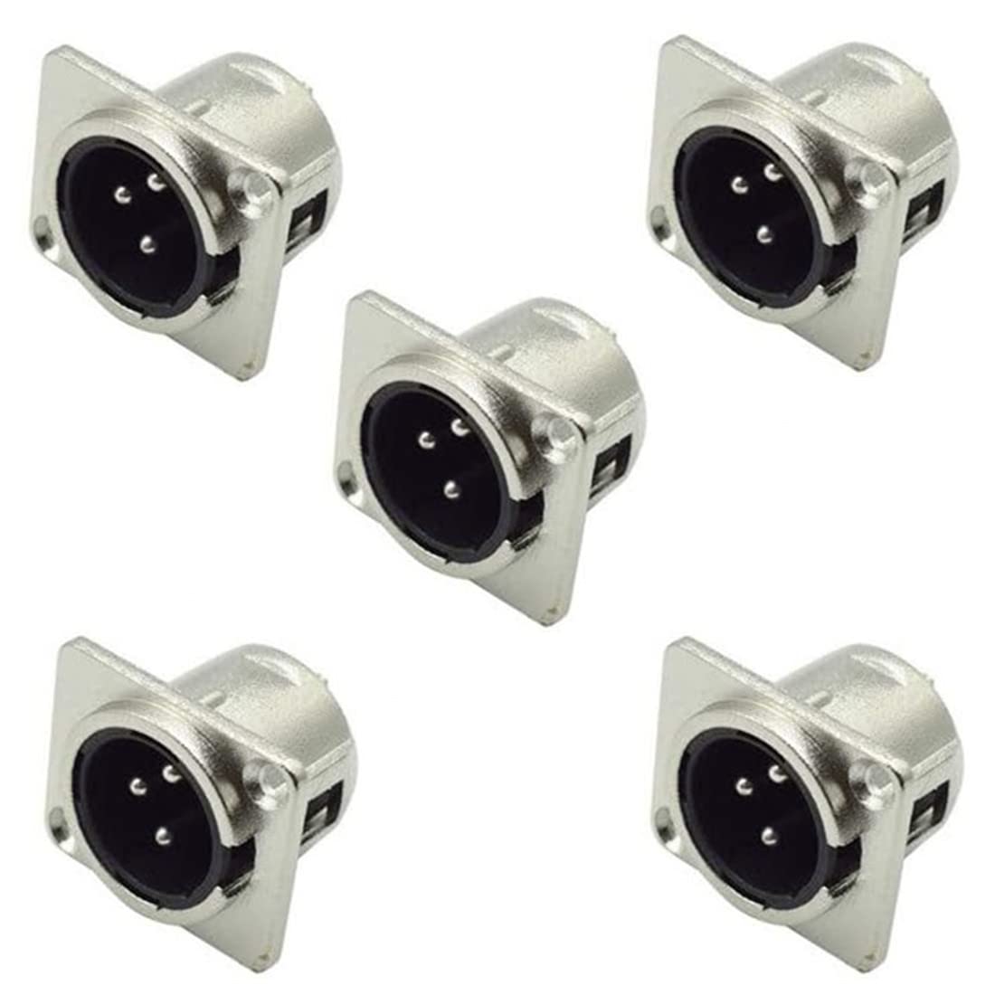 XLR Male Jack 3 Pin - Panel Mount Jacks D Series Size XLR-M Audio Speaker Microphone Connector - 5 Pack