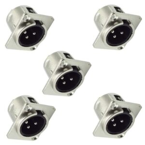 XLR Male Jack 3 Pin - Panel Mount Jacks D Series Size XLR-M Audio Speaker Microphone Connector - 5 Pack