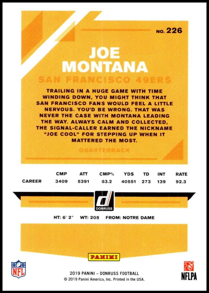 2019 Donruss #226 Joe Montana NM-MT San Francisco 49ers Officially Licensed NFL Trading Card