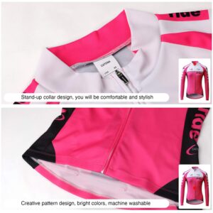 CATENA Women's Cycling Jersey Long Sleeve Shirt Running Top Moisture Wicking Workout Sports T-Shirt Womens Summer Tops Rose