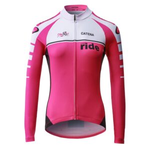 CATENA Women's Cycling Jersey Long Sleeve Shirt Running Top Moisture Wicking Workout Sports T-Shirt Womens Summer Tops Rose