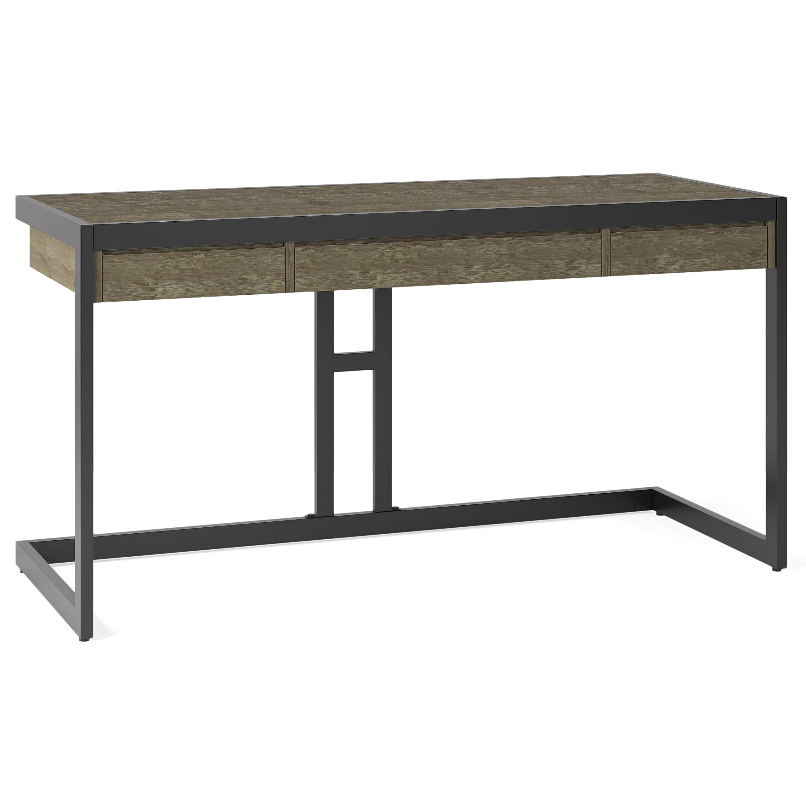 SIMPLIHOME Erina SOLID WOOD and Metal Modern Industrial 60 inch Wide Home Office Desk, Writing Table, Workstation, Study Table Furniture in Distressed Grey with 2 Drawers