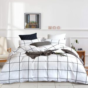 karever white grid comforter set big grid queen cotton white black plaid printed stripes women checkered queen comforters bedding set bed blanket set white plaid comforter