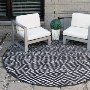 unique loom sabrina soto outdoor collection modern, vibrant, carved area rug, 8 ft x 8 ft, black/ivory