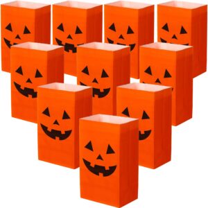 24 Pieces Halloween Pumpkin Paper Bags Candy Party Bags Present Paper Bags Grocery Bags Crafting Paper Bags Lunch Flat Bottom Halloween Bags (7 x 3.5 x 2.4 Inch)