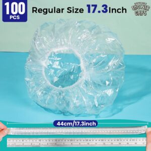 LEOBRO Disposable Shower Caps, 100PCS Shower Caps, Shower Cap for Women Waterproof, Disposable Clear Plastic Shower Cap for Women, Thick Plastic Caps for Hair Treatment, Regular Size 17.3 INCH