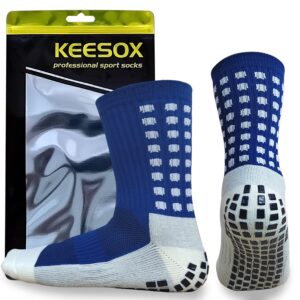 keesox anti slip athletic socks - non slipping grip socks for soccer basketball running unisex size 6-10.5 1 pair (navy)