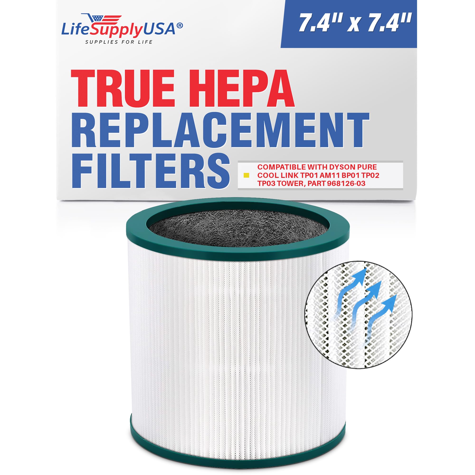 True HEPA Air Cleaner Filter Replacement EVO Compatible with Dyson Pure Cool Link TP01 AM11 BP01 TP02 TP03 Tower Air Cleaners, Part 968126-03 by LifeSupplyUSA