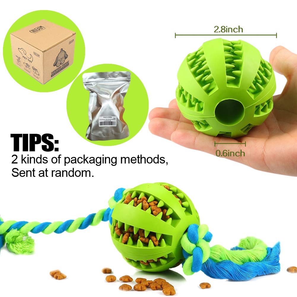 CHLEBEM Puppy Toys Interactive Dog Toys Balls for Small Medium Dogs Chew Teething Teeth Cleaning Treat Dispensing Durable Rubber Ball Dog Rope Toy for Tug of War Playing(Green)