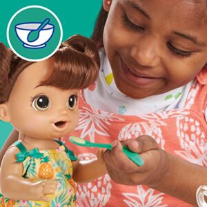 baby alive magical mixer baby doll tropical treat with blender accessories, drinks, wets, eats, brown hair toy for kids ages 3 and up