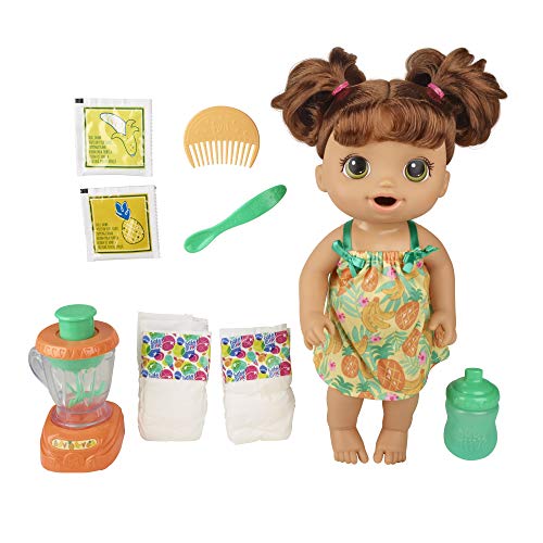 Baby Alive Magical Mixer Baby Doll Tropical Treat with Blender Accessories, Drinks, Wets, Eats, Brown Hair Toy for Kids Ages 3 and Up