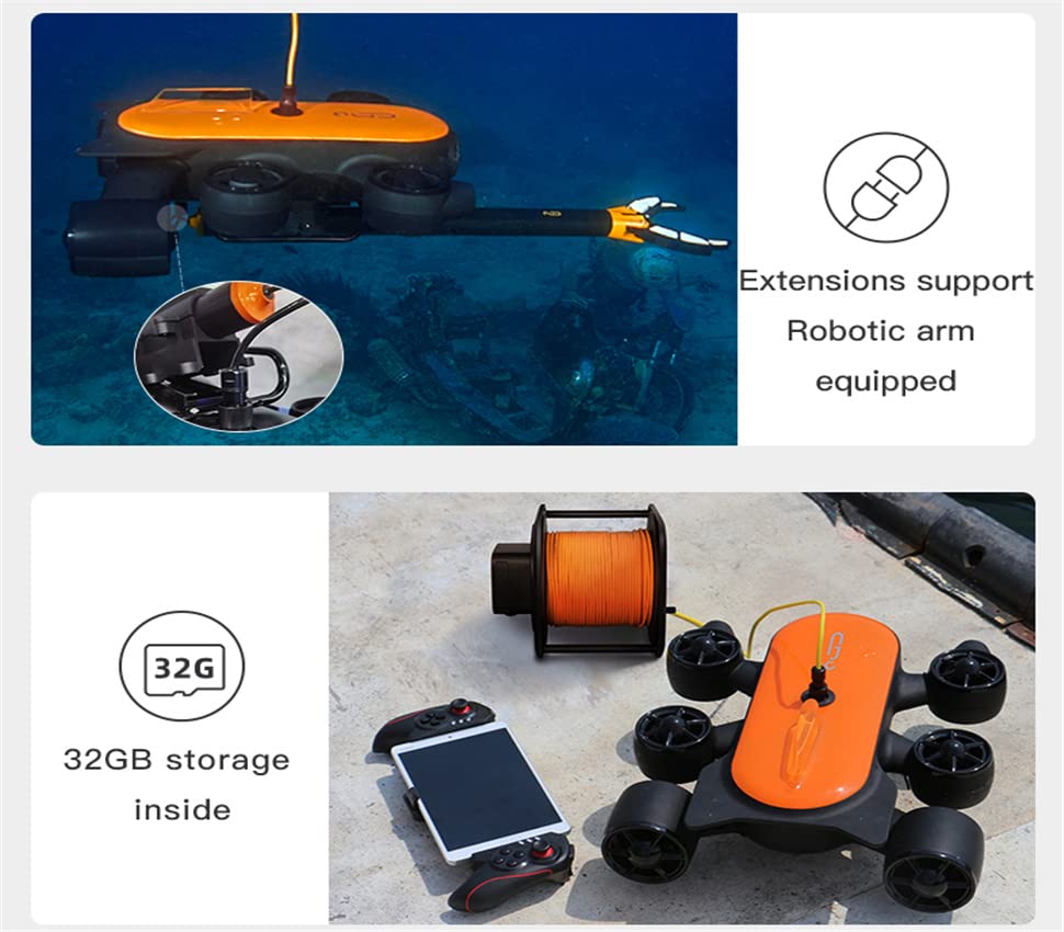 Geneinno T1 Underwater Drone Camera 4K UHD ROV, for Real-Time Viewing, Streaming & Recording, Underwater Inspection and Exploration, Yachting, Education (492FT Tether) (150m)