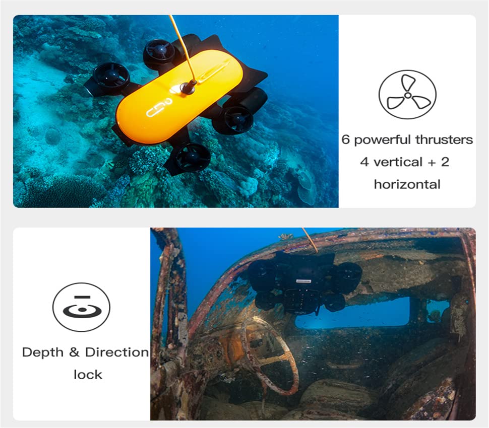 Geneinno T1 Underwater Drone Camera 4K UHD ROV, for Real-Time Viewing, Streaming & Recording, Underwater Inspection and Exploration, Yachting, Education (492FT Tether) (150m)