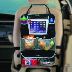 Jeep J is Deluxe Backseat Car Organizer, Kickmat Seat Protector, Universal Design with Pockets, Bottle Holder, Touch Screen Enabled Tablet Holder and Removable Travel Pouch, Snack, Toys, Gadget