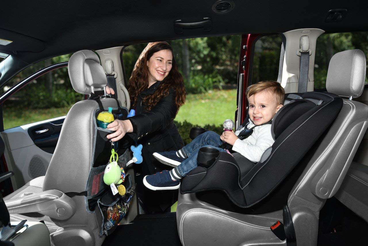 Jeep J is Deluxe Backseat Car Organizer, Kickmat Seat Protector, Universal Design with Pockets, Bottle Holder, Touch Screen Enabled Tablet Holder and Removable Travel Pouch, Snack, Toys, Gadget