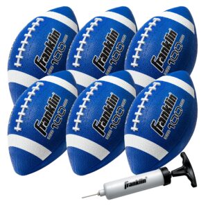 franklin sports junior footballs - grip-rite 100 - kids junior size rubber footballs - youth footballs - 6 pack of footballs with pump - blue/white