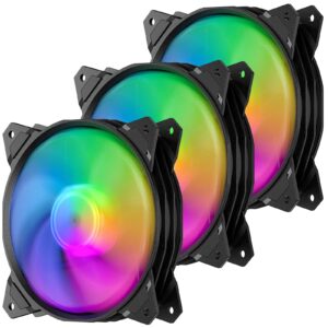 uphere long life 120mm 3-pin high airflow quiet edition rainbow led case fan for pc cases, cpu coolers, and radiators 3-pack,(pf120cf3-3)