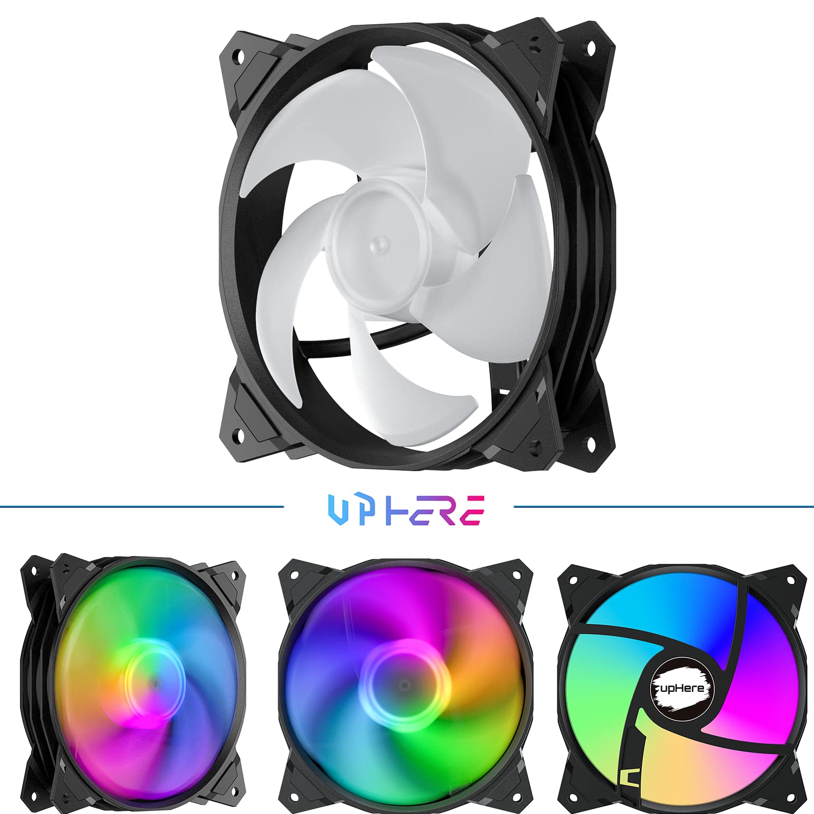 upHere Long Life 120mm 3-Pin High Airflow Quiet Edition Rainbow LED Case Fan for PC Cases, CPU Coolers, and Radiators 3-Pack,(PF120CF3-3)