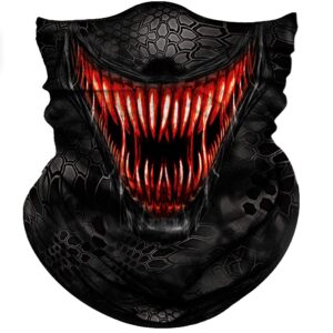 obacle motorcycle face mask sun uv dust wind protection tube mask seamless bandana face mask for men women bike riding cycling biker fishing outdoor festival (teeth red black face mask)