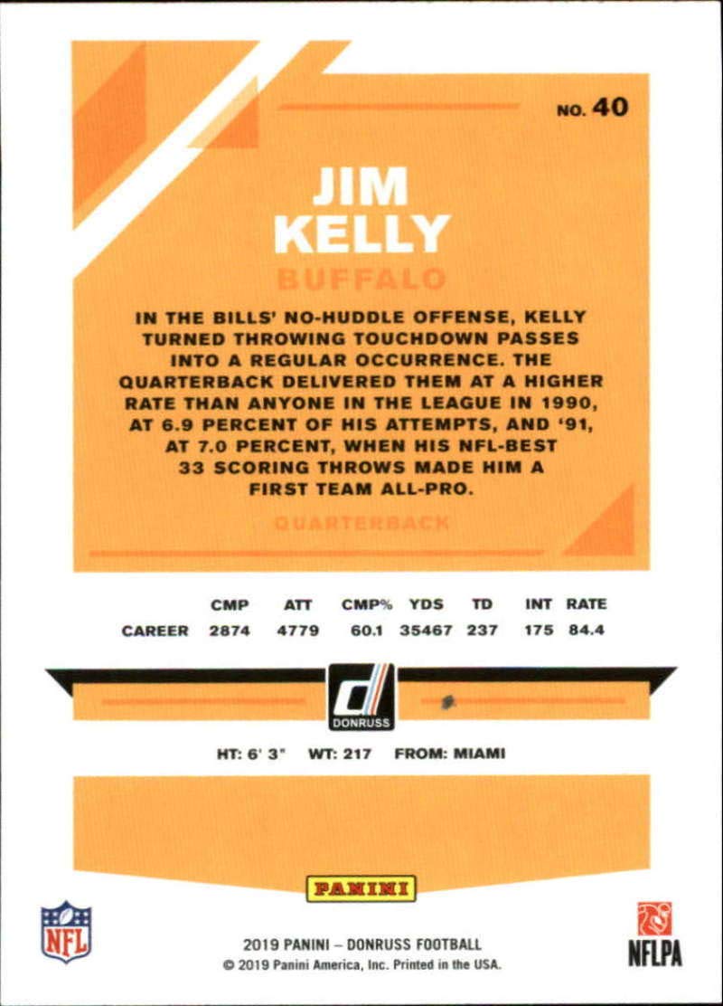 2019 Donruss Football #40 Jim Kelly Buffalo Bills Official NFL Trading Card From Panini America