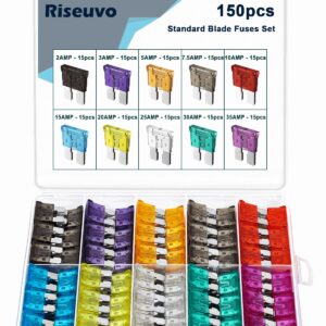 150pcs Car Automotive Rv Standard Fuses - Auto ATO Blade Fuse Assortment Kit (2A 3A 5A 7.5A 10A 15A 20A 25A 30A 35A)