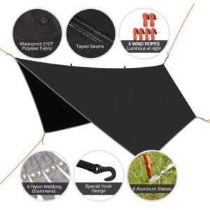 REDCAMP Hammock Rain Fly Camping Tarp Waterproof, Lightweight Backpacking Rain Tarp Shelter for Hiking Outdoor Hexagon Black 10x12ft