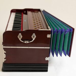 Harmonium Musical Instrument, Maharaja Musicals, 9 Stops, 3 1/2 Octave, Double Reed, Coupler, Dark Mahogany, Standard, Padded Bag, A440 Tuned, Indian Sangeeta Harmonium (PDI-43)