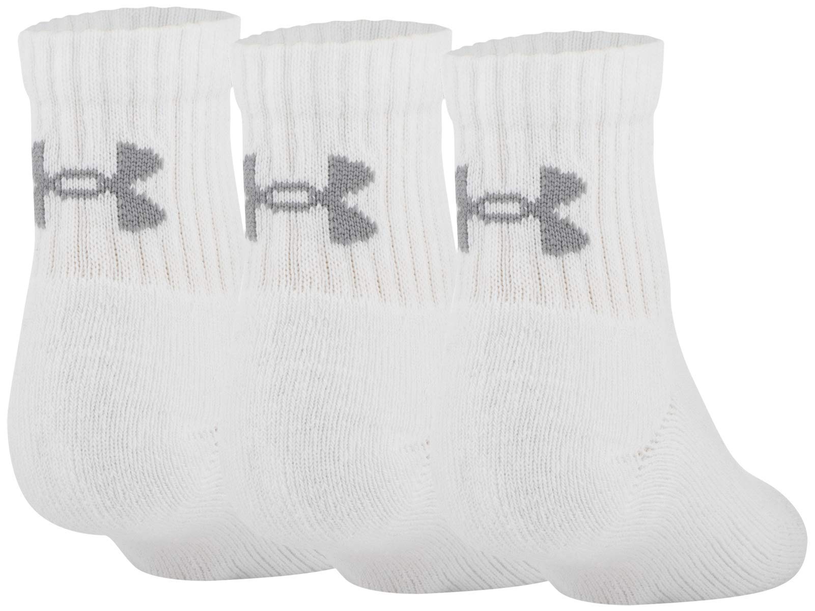 Under Armour Youth Training Cotton Quarter Socks, Multipairs , White (3-Pairs) , Small