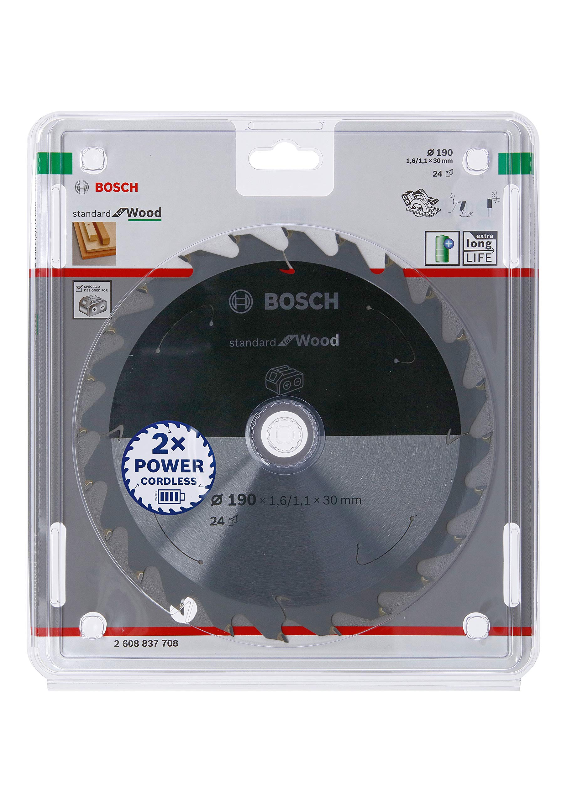 Bosch Professional 2608837708 Blade Standard (for Wood, 190 x 30 x 1.6 mm, 24 Teeth Accessories: Cordless Circular Saw)