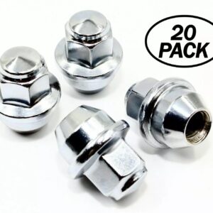 Set of 20 Veritek 12x1.5mm 3/4 19mm Hex 1.46 Inch 37mm Length Chrome OEM Factory Style Large Acorn Seat Wheel Cover Hubcap Retaining Lug Nuts for Ford Focus Fusion Escape Factory Wheels