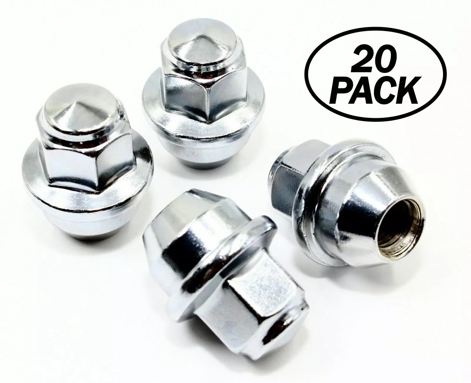 Set of 20 Veritek 12x1.5mm 3/4 19mm Hex 1.46 Inch 37mm Length Chrome OEM Factory Style Large Acorn Seat Wheel Cover Hubcap Retaining Lug Nuts for Ford Focus Fusion Escape Factory Wheels