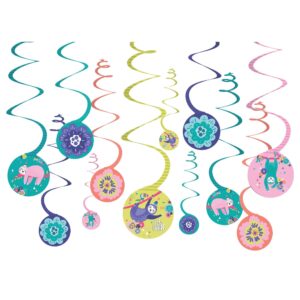 amscan sloth value pack spiral decorations, 12 pcs