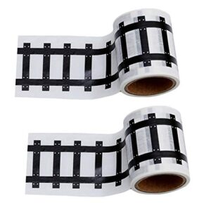 race car track road tape kids toy car party tape-sticker roll for cars track and train sets, stick to floors and walls, quick cleanup (railway, 2 rolls)