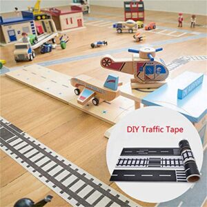 Race Car Track Road Tape Kids Toy Car Party Tape-Sticker Roll for Cars Track and Train Sets, Stick to Floors and Walls, Quick Cleanup (Railway, 2 Rolls)