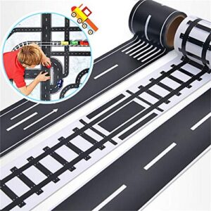 Race Car Track Road Tape Kids Toy Car Party Tape-Sticker Roll for Cars Track and Train Sets, Stick to Floors and Walls, Quick Cleanup (Railway, 2 Rolls)