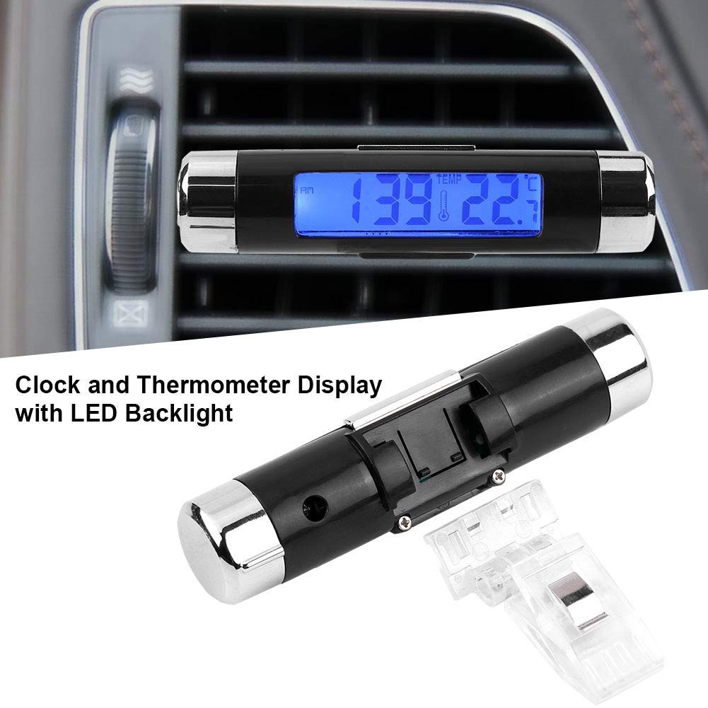Qiilu Car Digital Clock Thermometer, Car Digital Clock with Thermometer, Portable Clock for Car Dashboard Clip-On LED Backlight Only Celsius