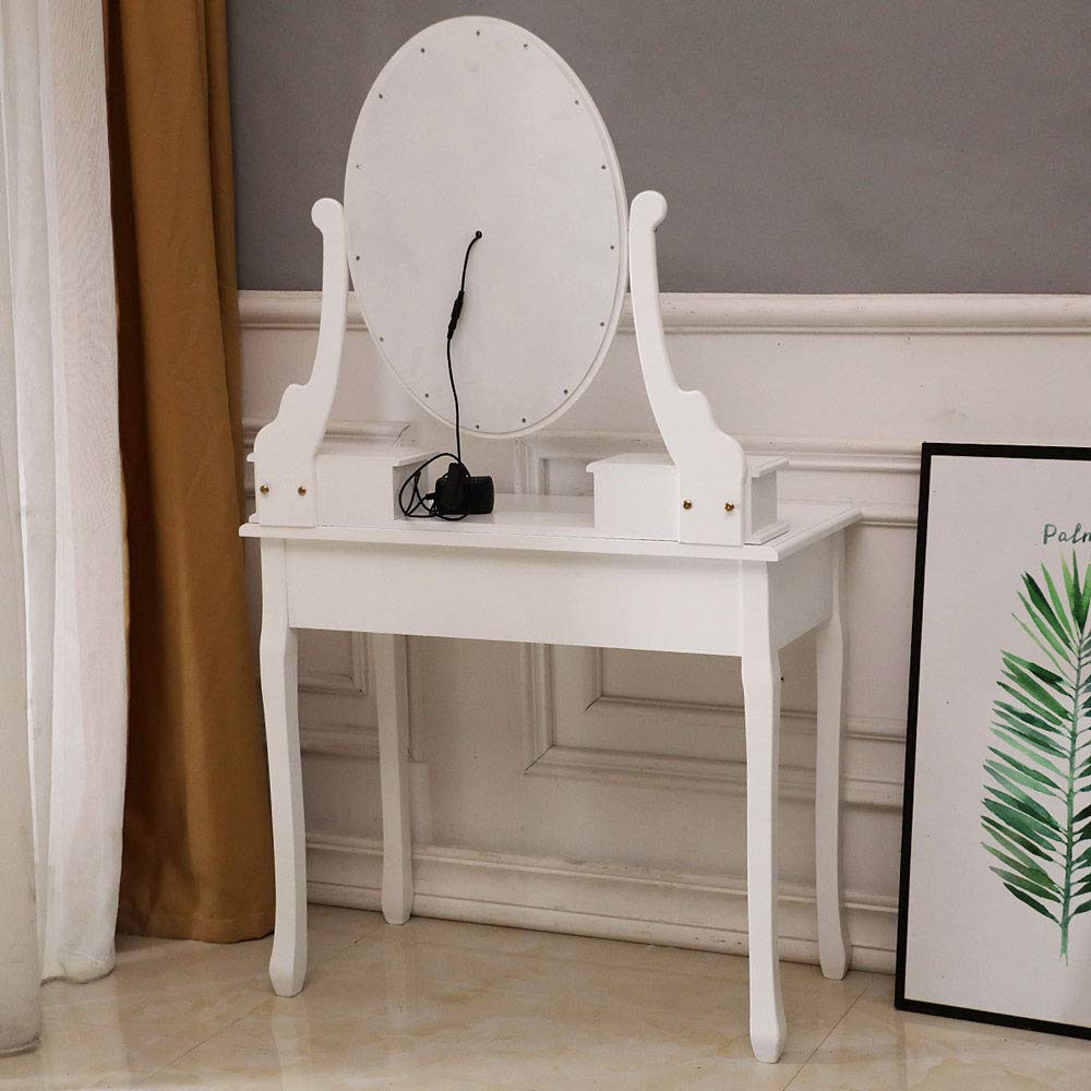 SANGDA Vanity Table Set,5 Drawers Makeup Dressing Desk with Stool Lights Mirror and Stool Set Dressing Table Kit for Girls Women Home Dressing Room Makeup Home Furniture Decor(White,31x15x55inch)