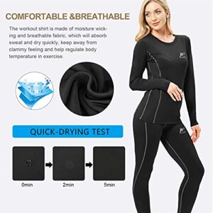 MeetHoo Thermal Underwear for Women, Winter Warm Base Layer Compression Set Fleece Lined Long Johns, Black, Small