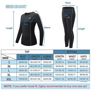 MeetHoo Thermal Underwear for Women, Winter Warm Base Layer Compression Set Fleece Lined Long Johns, Black, Small