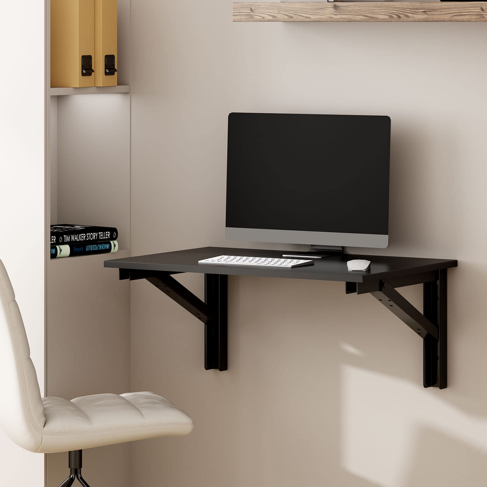 Need Wall Mounted Desk - Heavy Duty Folding Work Table Length 36" Width 20"/Small Space Hanging Desk Perfect Addition to Home/Office/Kitchen & Dining Room AC15CB(9050)