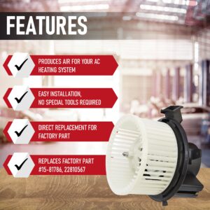 AC Heater Blower Motor with Fan - Compatible with Buick, Chevy, GMC & Saturn Vehicles - Enclave, Silverado, Silverado 3500 HD, Traverse, Acadia, Sierra - Replaces 15-81786, 22810567, 700236