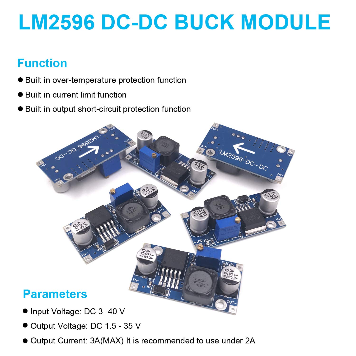 BULVACK 10 Pack LM2596 DC-DC Buck Converter Step Down Module Power Supply DIP Output 1.25V-30V 3A