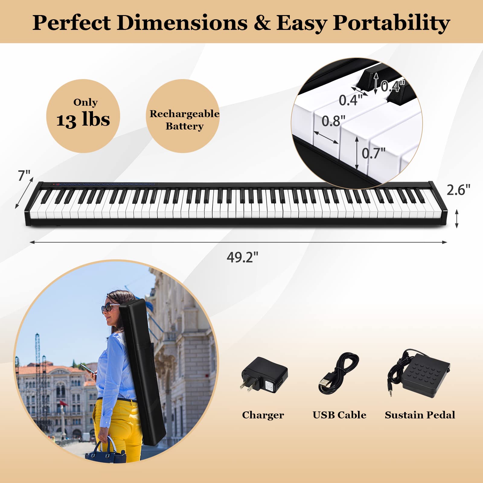 Costzon 88-Key Digital Piano, Portable Electric Keyboard Piano with Full Size Semi Weighted Keys, Sustain Pedal, Power Supply, USB/MIDI Keyboard & Carrying Case, Fit for Beginners Adults Kids, Black