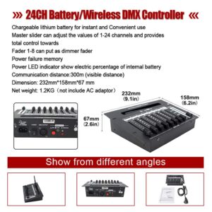 V-Show DMX dj Controller - 24CH Battery& Wireless Controllers for Battery Wirless DMX Uplight