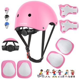 dacool kids bike helmet skateboard knee pads - toddler helmet adjustable for 3~10yrs girls boys child kids protective gear set for sport cycling bike roller skating scooter, pink