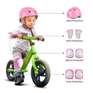 DaCool Kids Bike Helmet Skateboard Knee Pads - Toddler Helmet Adjustable for 3~10yrs Girls Boys Child Kids Protective Gear Set for Sport Cycling Bike Roller Skating Scooter, Pink