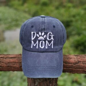 Waldeal Dog Mom Ponytail Hat, Gifts for Dog Lovers, Adjustable Embroidered Messy Bun Ponycap Navy